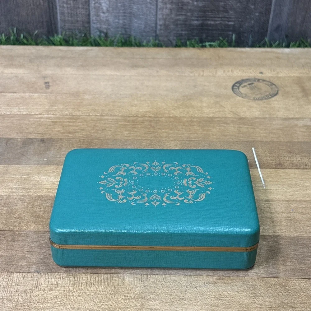 Vintage Farrington Genuine Texol Jewelry Box Teal Turquoise 1950s 60s USA